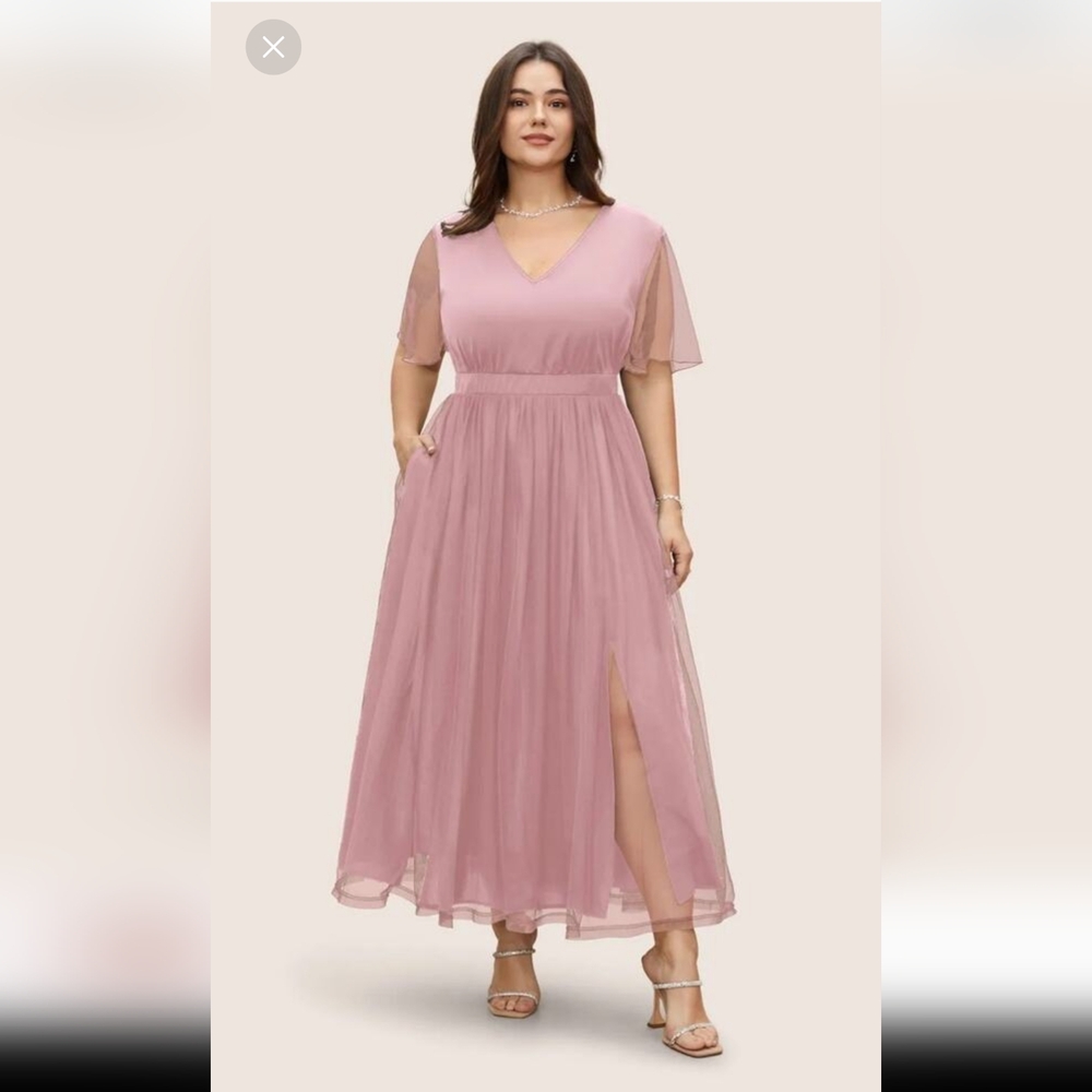 BloomChic Pink Maxi Dress W/Tulle‎ Skirt & Sleeves